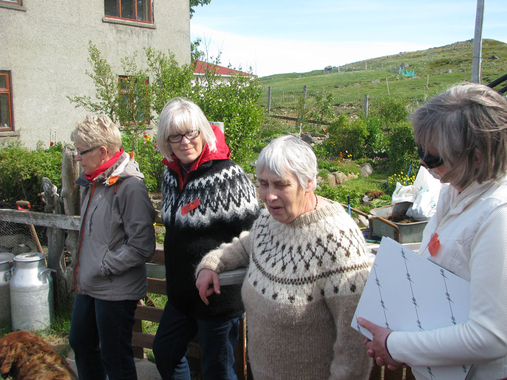 Á Laugalandi í Skjaldfannardal. Ása Ketilsdóttir húsfreyja segir ættarmótsgestum frá staðnum og sýnir garðrækt við ystu höf.